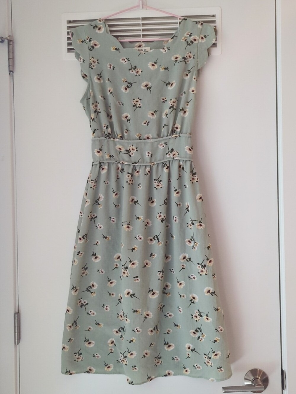 Floral Sage Green Midi Dress with Cap Sleeves
